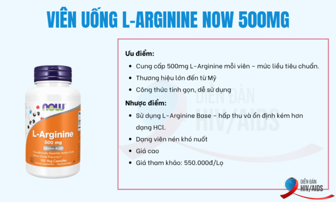 Viên uống L-Arginine NOW 500mg